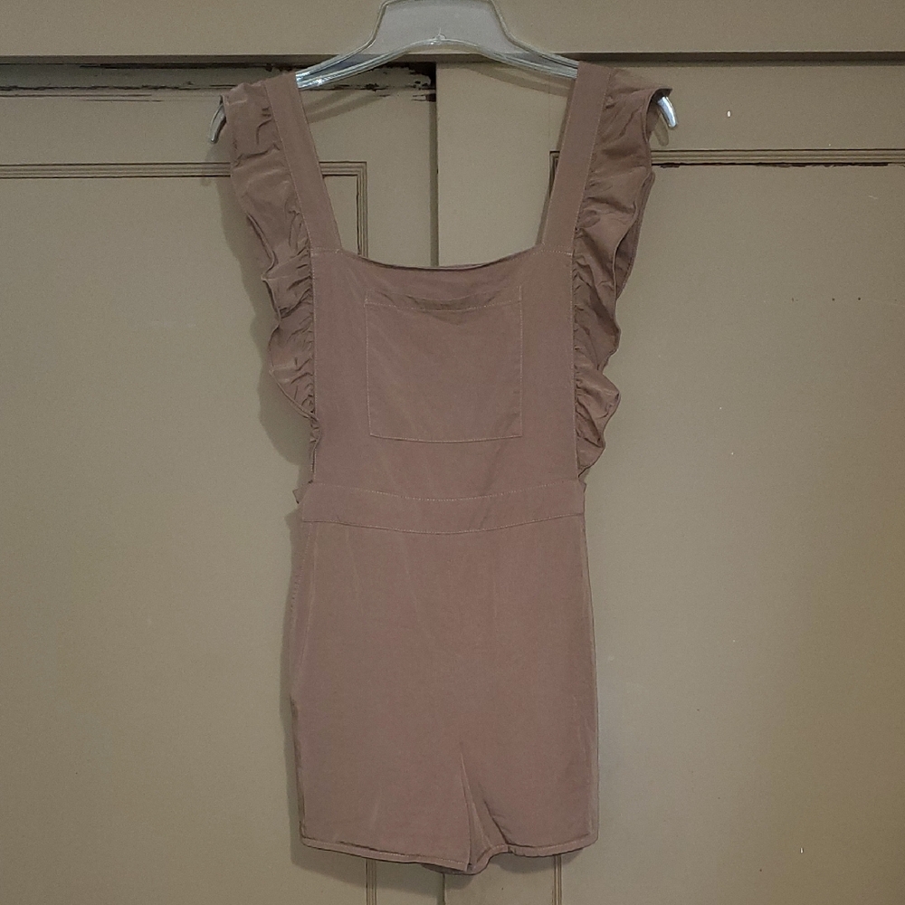 Kittenish Caramel Ruffled Strap Romper